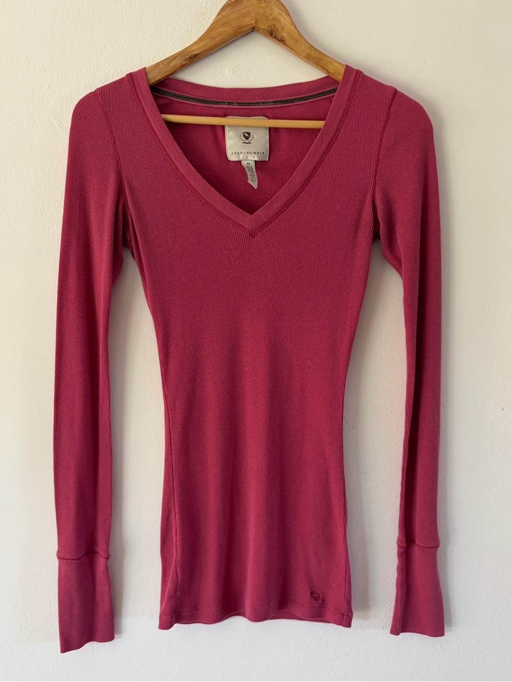 Abercrombie & Fitch Vintage Y2K Pink Ribbed V-Neck Long Sleeve Ribbed Henley